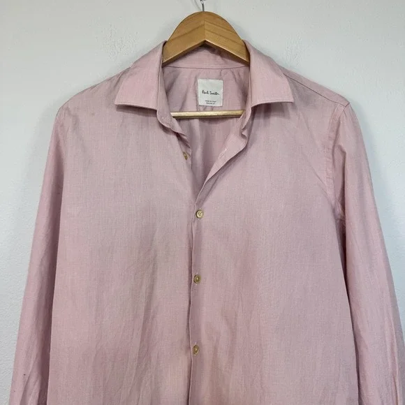 Paul Smith Shirt Mens 16 Pink Long‎ Sleeve Made in Italy Artist Stripe Cuffs
